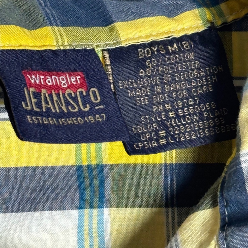 Wrangler Boys Yellow Plaid Short Sleeve Shirt / Size M (8) / Sku0094 - Picture 3 of 10